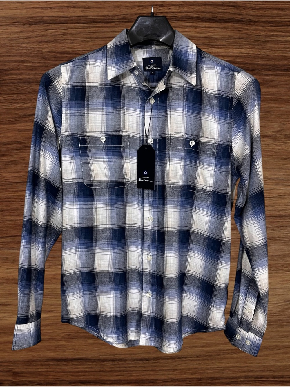 Ben Sherman Wedgewood Blue White Plaid Light Flannel Casual Button Down. Small. - Picture 2 of 10
